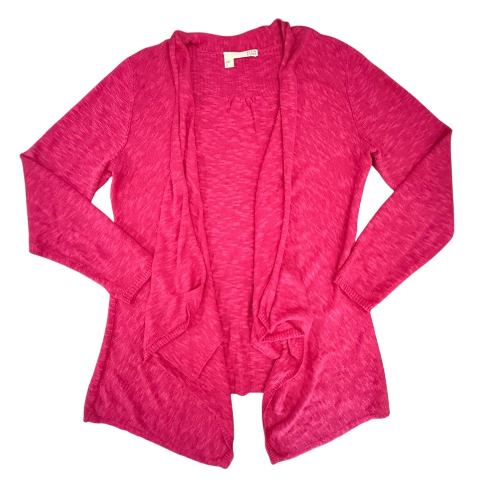 Eileen Fisher Pink Open Front Linen Cardigan Lightweight Knit Sweater Small